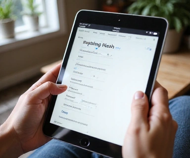 Persona rellenando un cuestionario online sobre hábitos alimentarios y estilo de vida en una tableta.