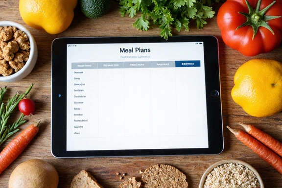 Diseño de un plan de comidas personalizado en una tablet con alimentos saludables