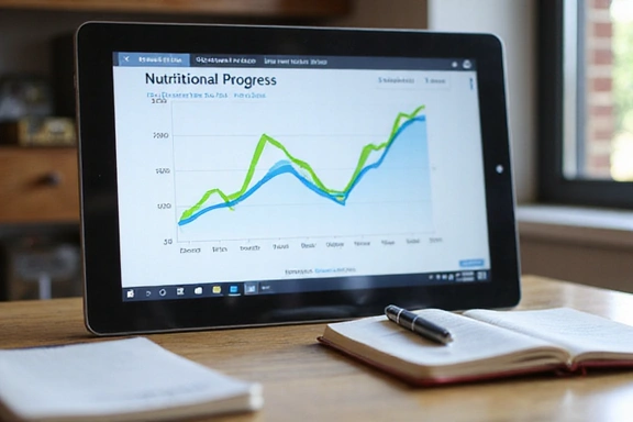 Gráfico de progreso nutricional en una pantalla, simbolizando el seguimiento