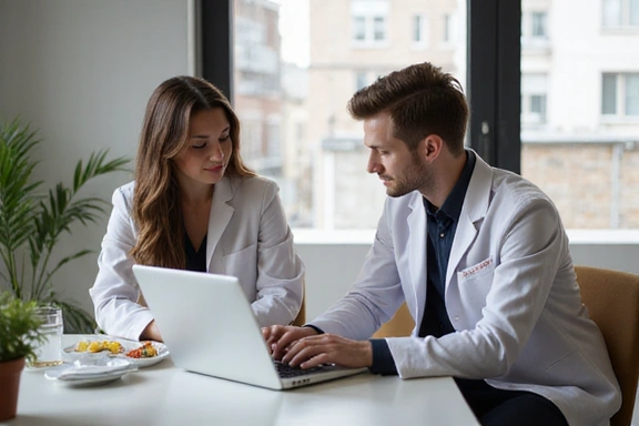 Nutricionista realizando una evaluación detallada con un paciente